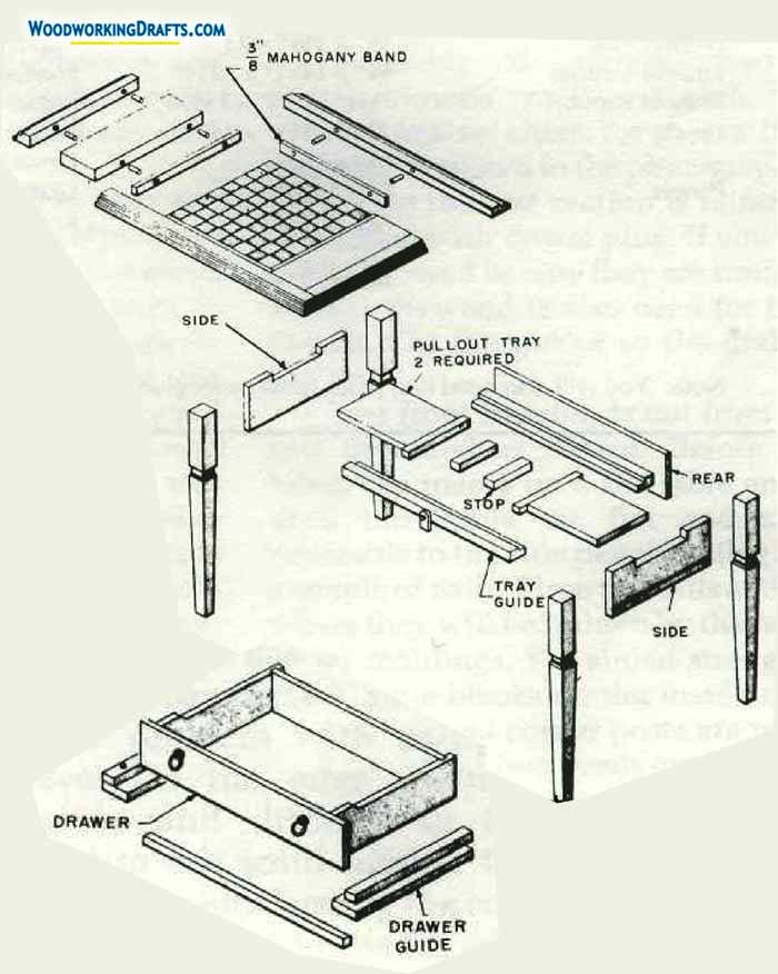 Chess Board Game Table Plans Blueprints 04 Drawer 04 Sectionset Exploded View