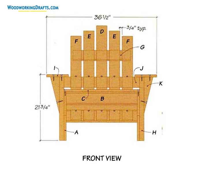 04 Simple Adirondack Chair Plans Blueprints Front View
