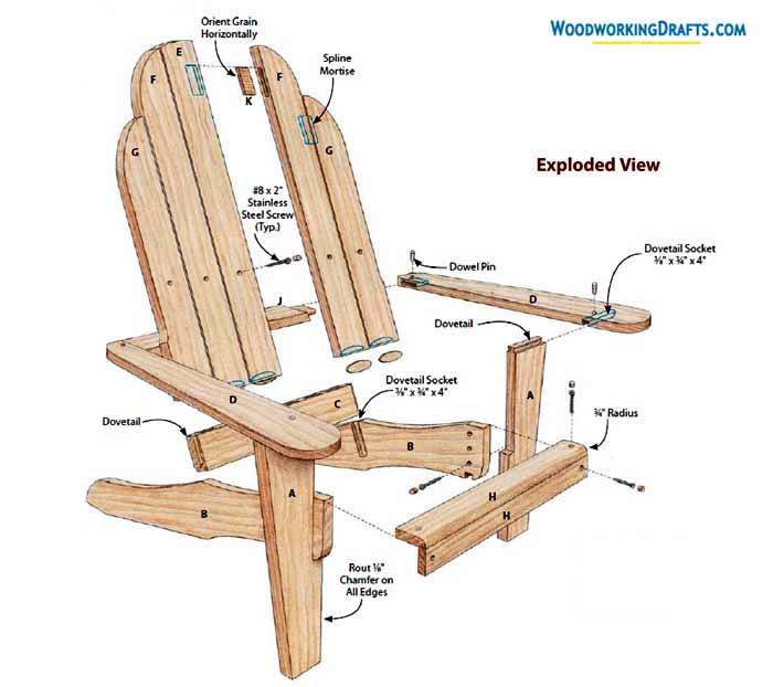 14 Comfortable Adirondack Chair Plans Blueprints Exploded View