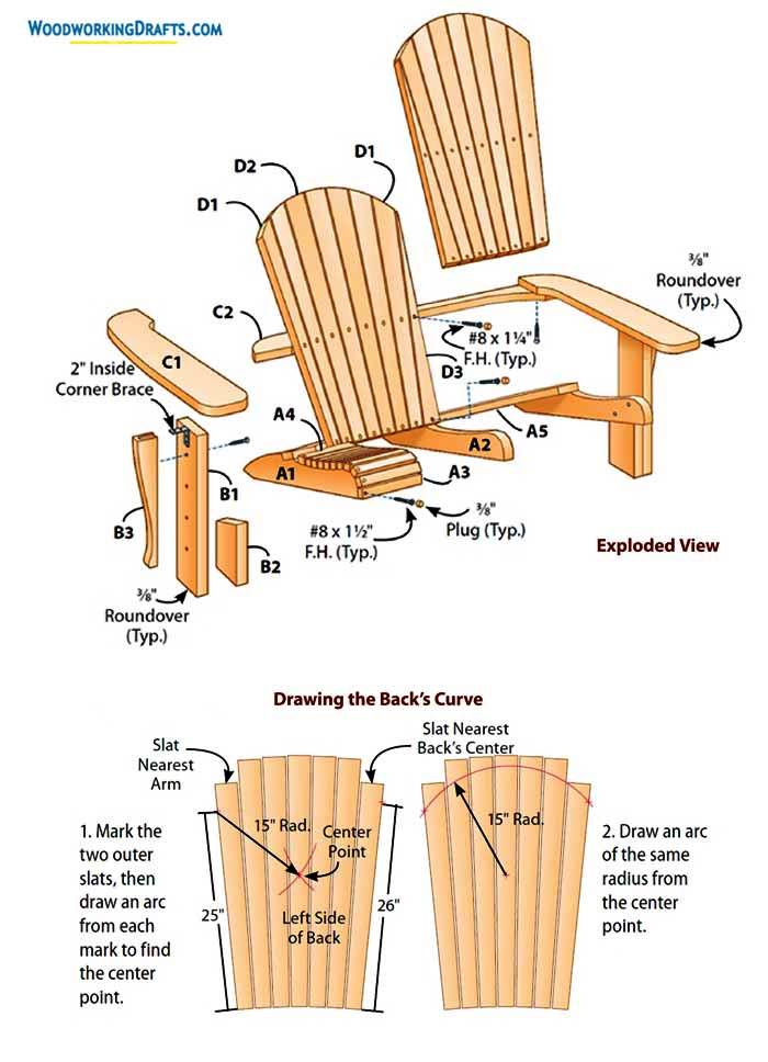 19 Diy Double Adirondack Chair Plans Blueprints Exploded View Slats Assembly
