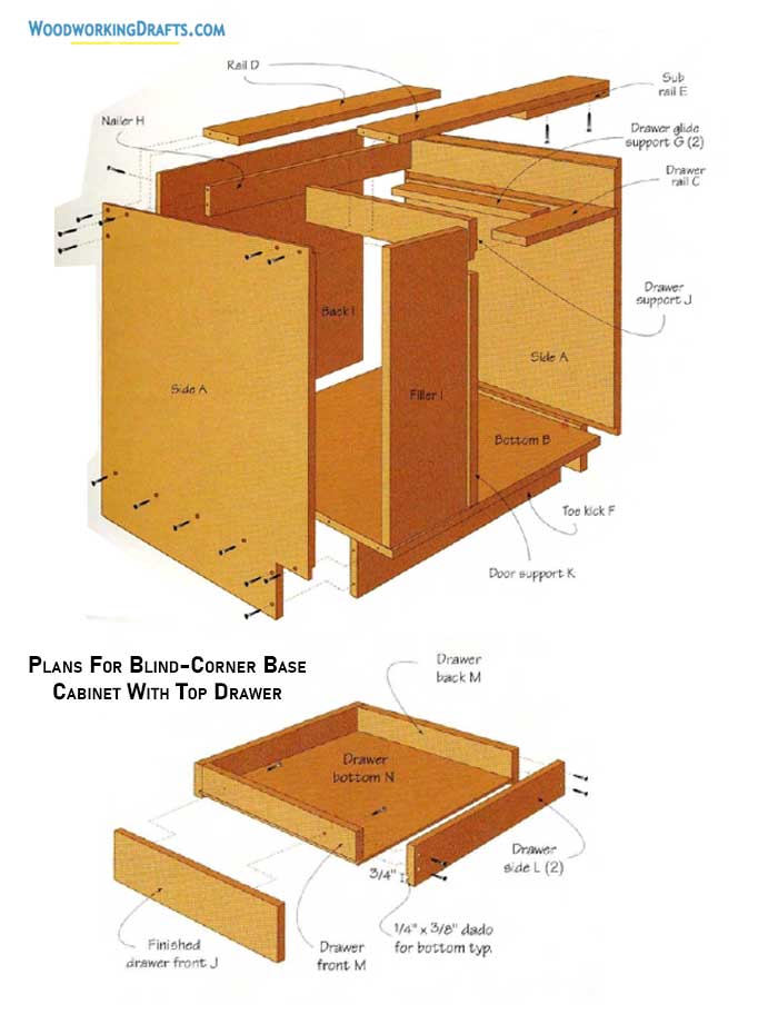 35 Blind Corner Base Cabinet With Top Drawer Plans Blueprints