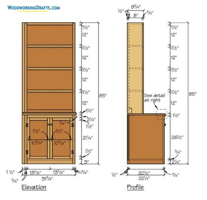 07 Basic Bookcase Plans Blueprints Elevation Profile