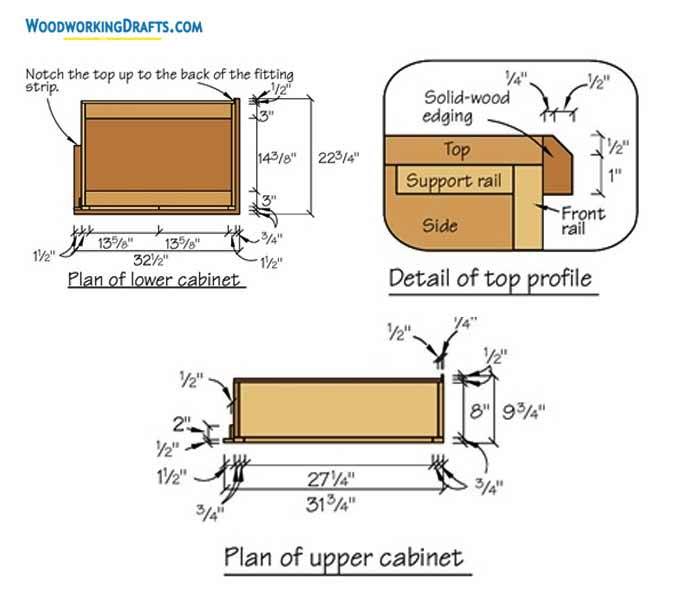 08 Basic Bookcase Plans Blueprints Upper Lower Cabinet Layout