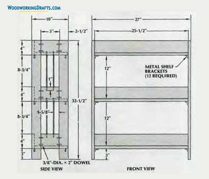 21 Chair Side Bookcase Plans Blueprints Front Side View