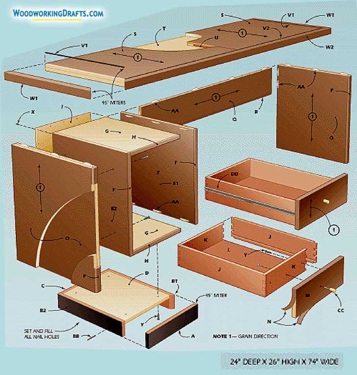 Diy Credenza Building Plans Blueprints 02 Layoutset Exploded View