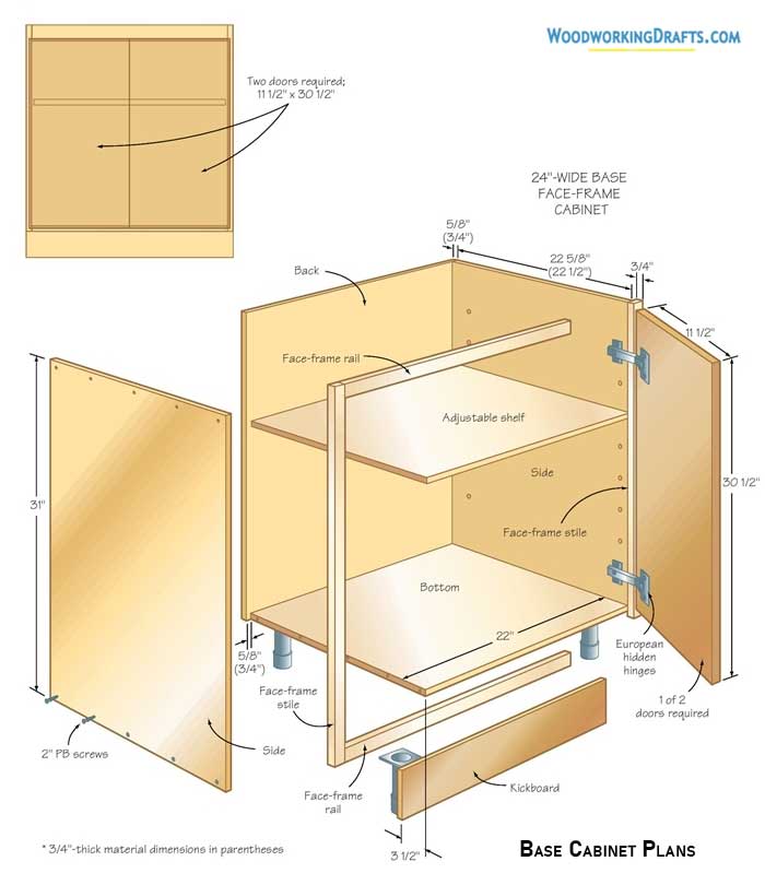 07 Kitchen Base Face Frame Cabinet Plans Blueprints