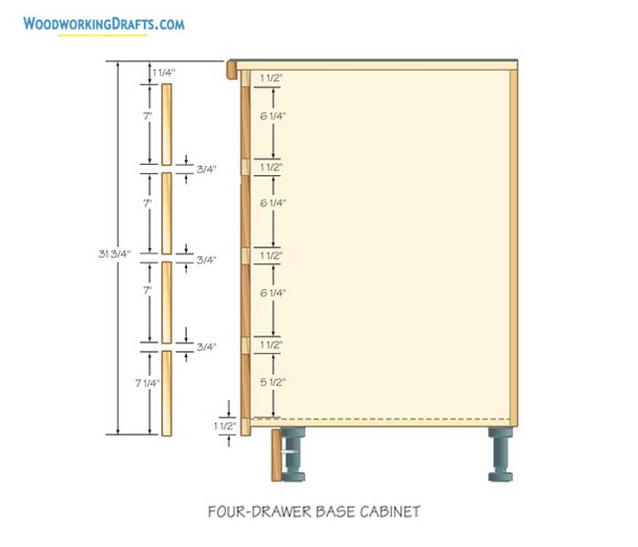 22 Kitchen Four Drawer Base Cabinet Plans Blueprints