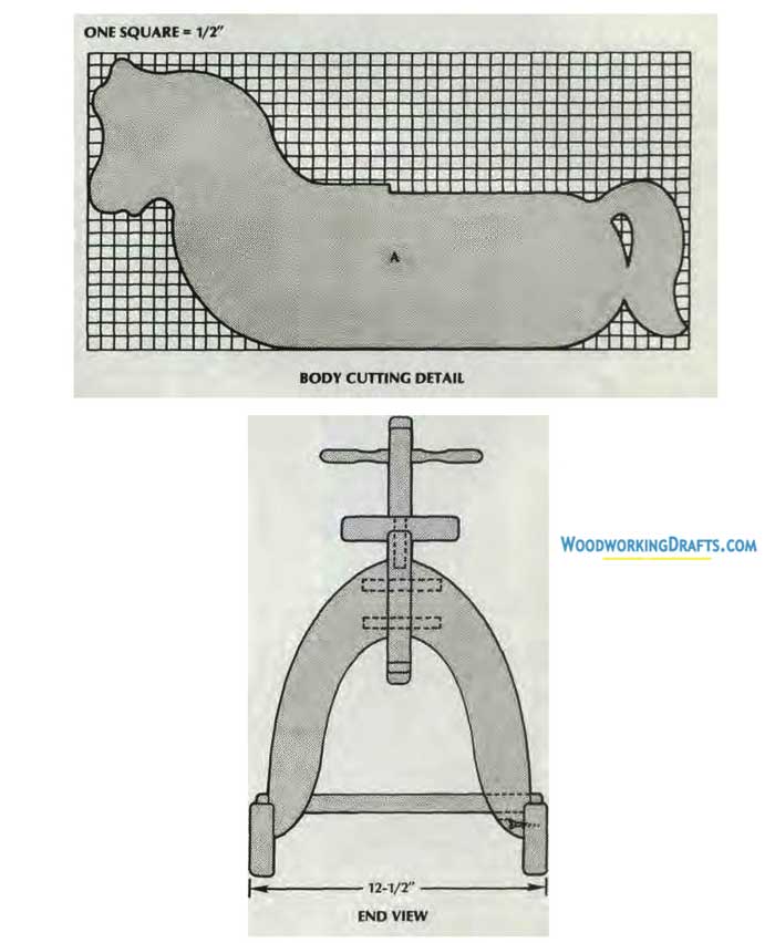 39 Wooden Toy Rocking Horse Plans Blueprints Body Cutting Detail