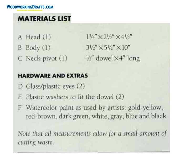 Wooden Duck Decoy Plans Blueprints 01 Materials List
